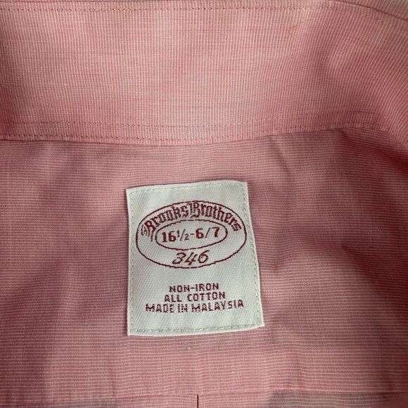 Brooks Brothers 346 Mens Non Iron Cotton Pink Dress Shirt 16.5 6/7 - Picture 4 of 8